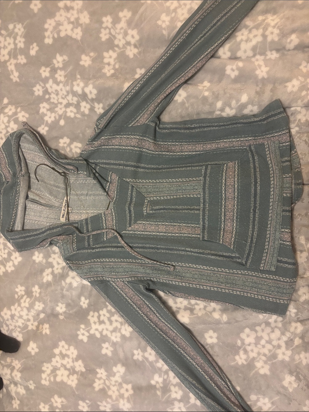 Wallflower Teal Striped Hooded Poncho Sweater